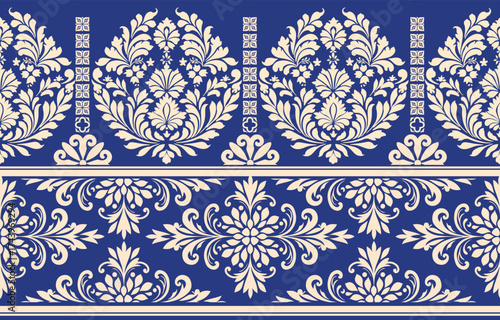 floral pattern vintage ethnic modern embroidery texture boho design vector illustration hand drawn flower motif branches leaves wallpaper seamless background border.	
