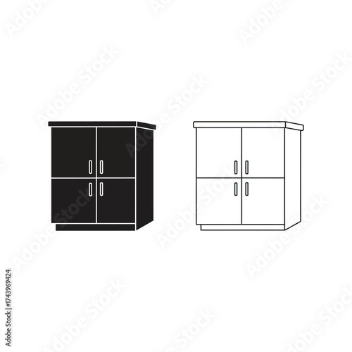 Black and White Cabinet Icons furniture storage organization cupboard door handle illustration design vector