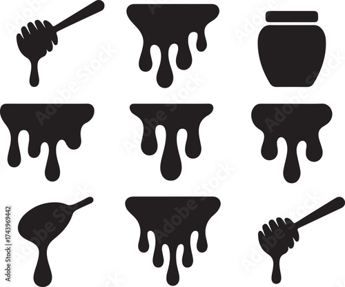 Beekeeping Honey Dripping Icon Set on Transparent Background