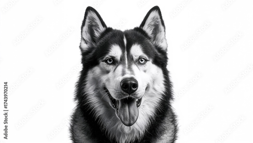 Obraz premium Black and white photo of a husky dog against a white background