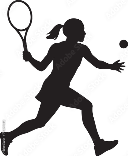 Female Tennis Player Silhouette Vector – Powerful Forehand Shot in Ultra HD