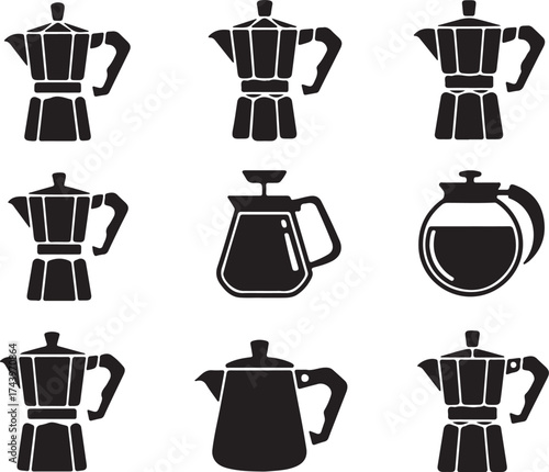 Coffee Pots Collection Silhouette Isolated
