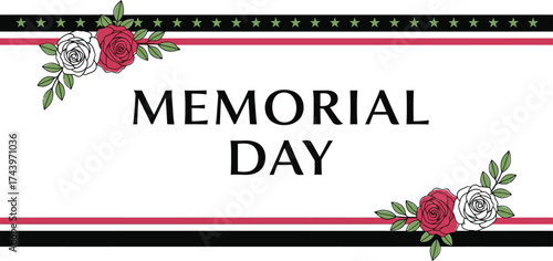 Memorial day banner with roses and patriotic border design
