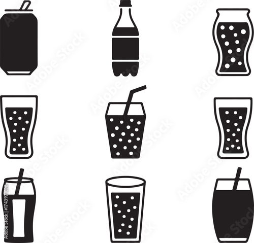 Soda Beverage Collection Silhouette Isolated Illustration