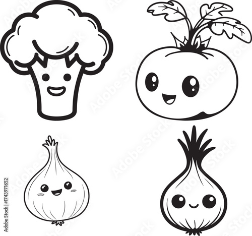 vegetables, cartoon, cute, coloring page, broccoli, 