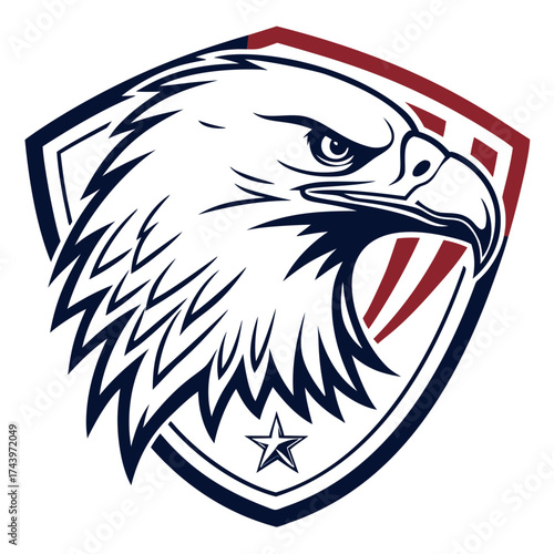 Eagle head vector logo, mascot design for e-sport or sports team emblem. Vector illustration of a fierce raptor bird with a strong gaze and sharp beak, perfect for gaming and streamer branding.