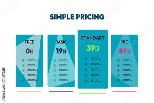 Price table vector template of service tariffs infographics