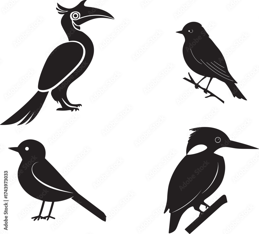 Fototapeta premium bird, silhouette, hornbill, branch, perch, avian, 