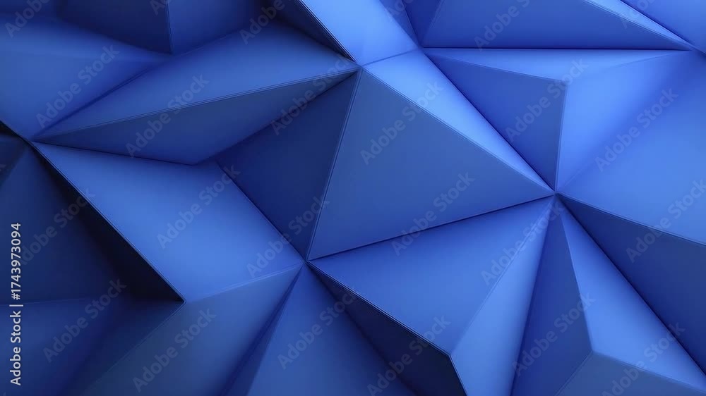 Blue geometric forms create a textured abstract pattern with angular shapes and shadows