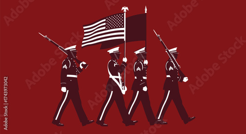 Us marine corps honor guard with american flag vector graphic