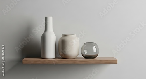 Wallpaper Mural Simple Wooden Shelf with Decorative Vases. Torontodigital.ca