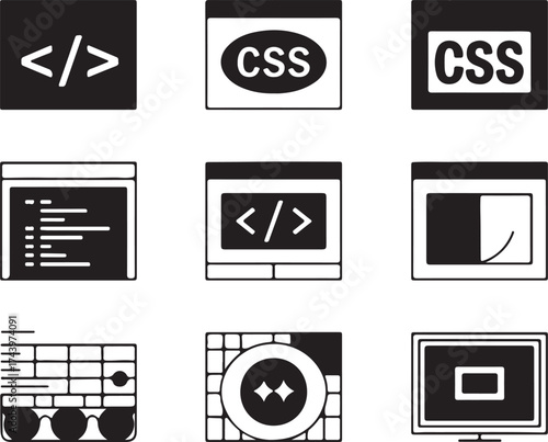 Programming Coding Website Development Icons Symbols For Software Engineer And Developer