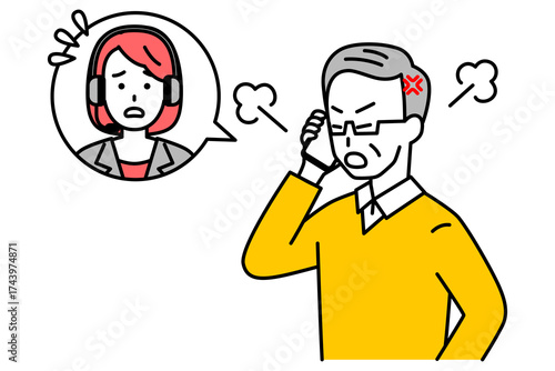 カスタマーサポートに電話で怒る年配の男性