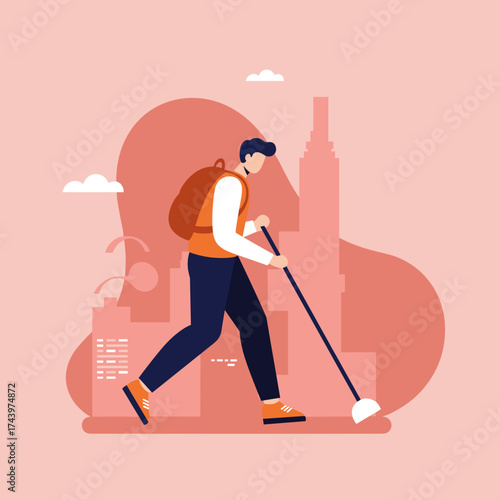 Person cleaning urban street with tool City sanitation environmental responsibility public service
