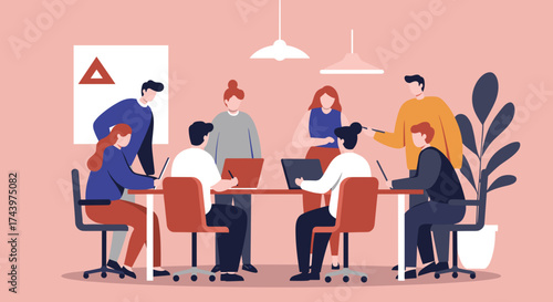 Professional team meeting collaborating on business ideas in a modern office setting