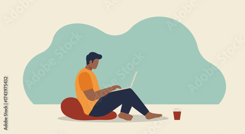 Man using laptop in relaxed posture ideal for remote work online learning or digital tasks