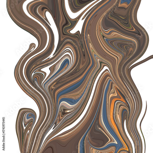 Organic flowing abstract with earthy brown, tan, and blue hues resembling natural woodgrain and motion. Warm, calm, and artistic.