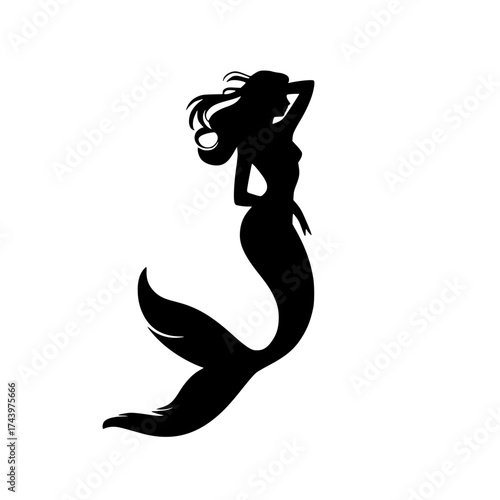Enchanting mermaid silhouette with flowing hair, perfect for fantasy designs and captivating storybooks