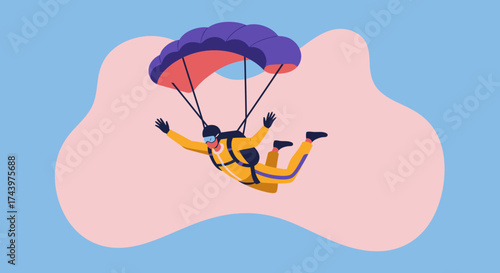 Person skydiving with parachute open enjoying extreme sports Adventure freedom and thrill concept