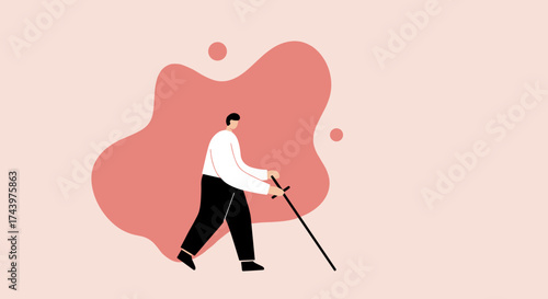 Visually impaired person walking with white cane Disability independence accessibility concept