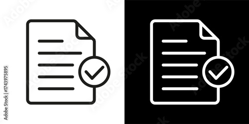 Approved document icon, document with check mark tick