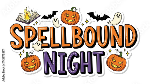 Spellbound Night: A mystical scene of Halloween with pumpkins, bats, and ghosts is ready to celebrate a night of magic and mystery.