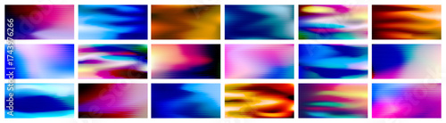 Glass gradient fractal background set, glass ribbed texture with dark gradient background and vivid orange, purple blue light streaks, iridescent striped vertical vibrant blur, moody abstract glow
