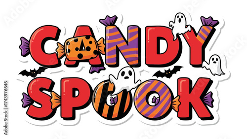 Halloween Candy Spook Text Illustration: Spooky and colorful illustrations capturing the essence of Halloween, with the words CANDY SPOOK cleverly integrated into the design, bringing festive vibes.