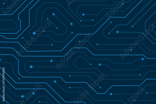 Technology web banner, circuit blue board texture on dart background, innovation futuristic processor pattern, chip tech backdrop - vector