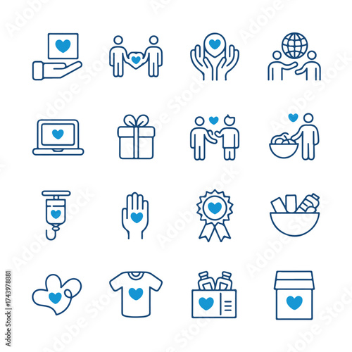 Charity and donation line icon set, vector design