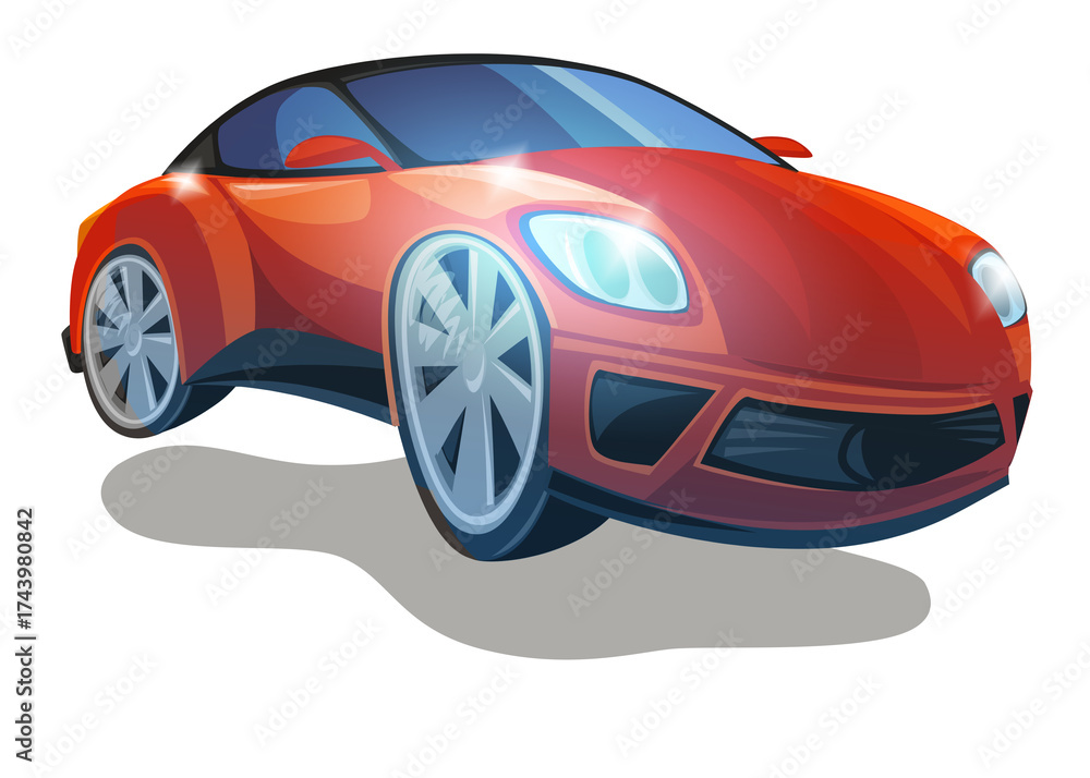 Naklejka premium Cartoon street racing car vehicle on white background illustration for children