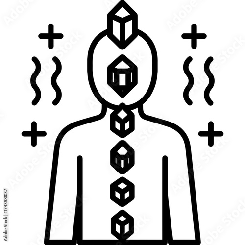 Chakra stones alignment in black and white outline icon vector
