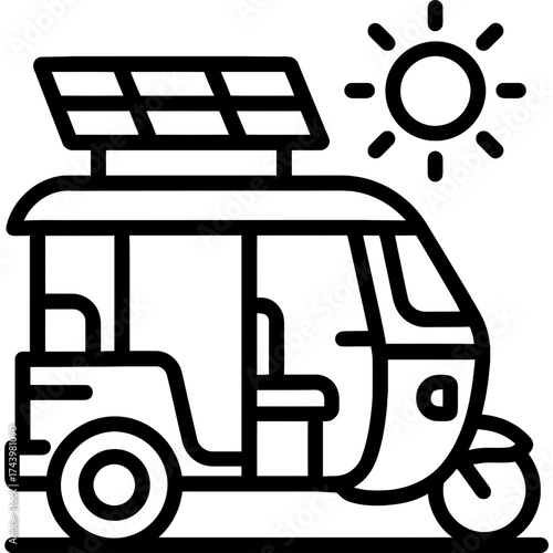 Solar rickshaw outline icon vector