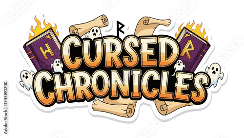 Cursed Chronicles: An immersive, enchanting logo design that encapsulates the essence of mystery and the thrill of fantasy, with the title Cursed Chronicles emblazoned prominently.