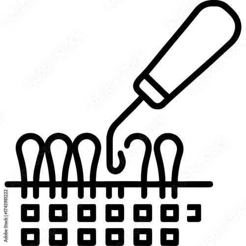Rug hooking tool outline icon vector