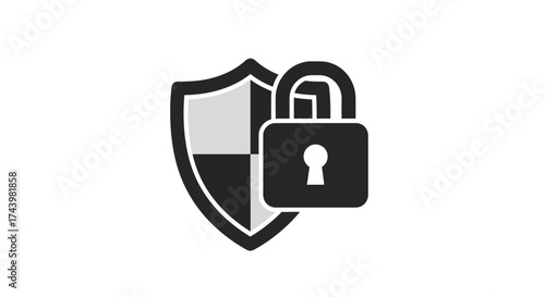 Digital security concept shield and padlock icon representing protection and safety vector