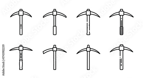 Collection of diverse pickaxe tools for mining construction and geological exploration vector