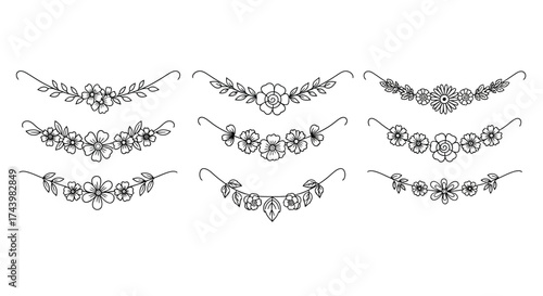 Elegant floral swirls and botanical borders for decorative design elements vector