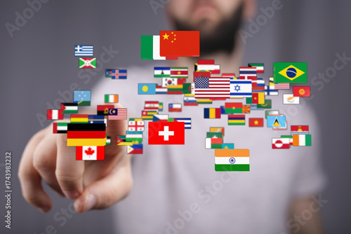 Man pointing to different n...
