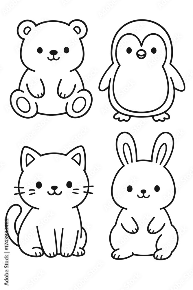 Fototapeta premium Cute cartoon animal faces set vector illustration