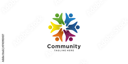 Colorful people community logo design circle unity diversity concept