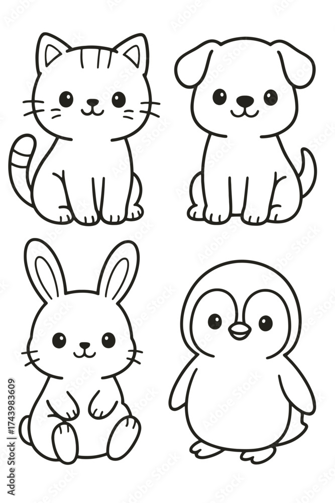 Naklejka premium Cute cartoon animal heads set with baby pets and fun safari characters
