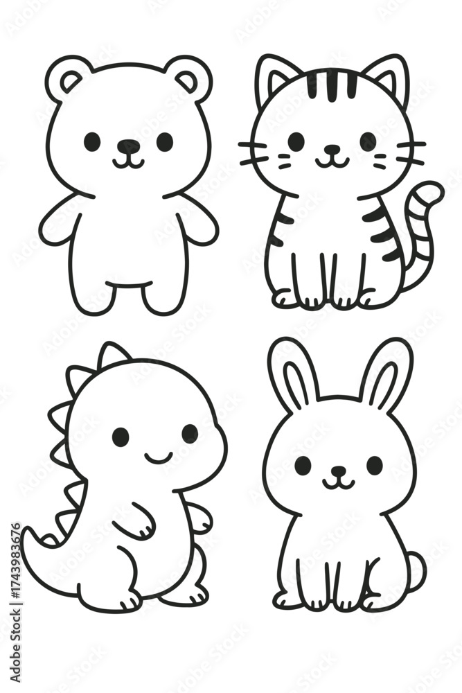 Obraz premium Funny cartoon animal icon set with cute baby pets and wild characters