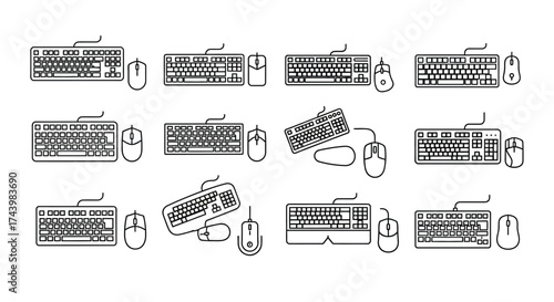 Collection of hand drawn computer keyboards and mice artistic sketches computer accessories vector