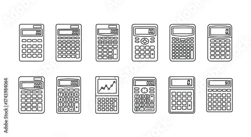 Collection of diverse calculator designs various models and styles for financial and scientific use vector