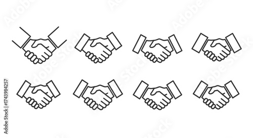 Handshake icons set for business collaboration agreement partnership success and teamwork vector