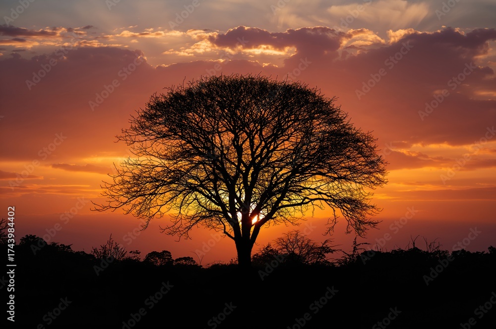 Fototapeta premium Tree Silhouette Against a Dusk Sky