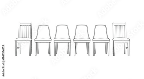 A row of identical modern chairs arranged in order for a meeting or event vector