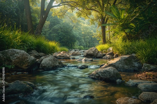 Flowing water over stones i...