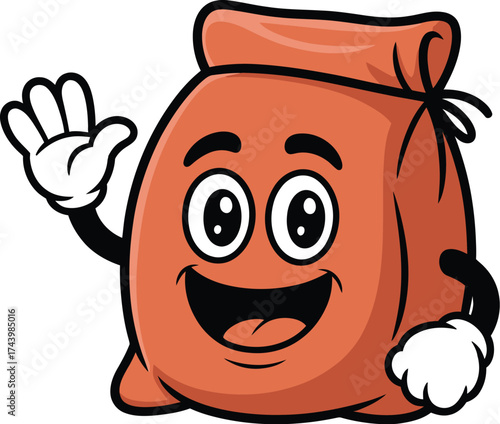 Cartoon sack waving vector illustration graphic design asset
